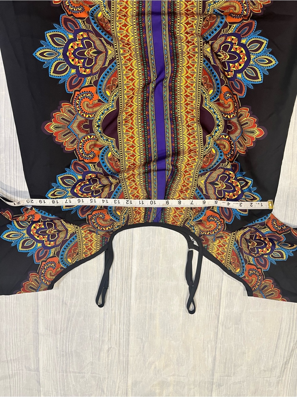Boho Off-Shoulder Tunic Dress - Black with Multicolor Tribal Print - Picture 6 of 8